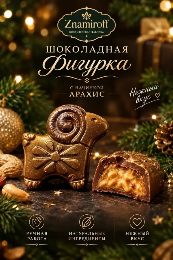 №1 Шоколад фигурный "Баран-таран" молочный шоколад с арахисовой начинкой (блок 5шт по 70г) в Тюмени
