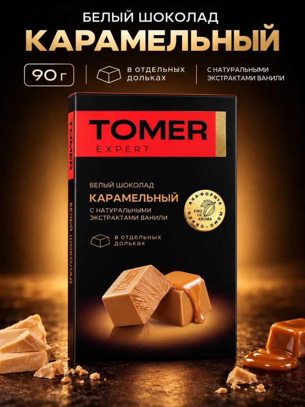 №1 Фабрика Томер  Белый шоколад КАРАМЕЛЬНЫЙ, 90г  в Тюмени